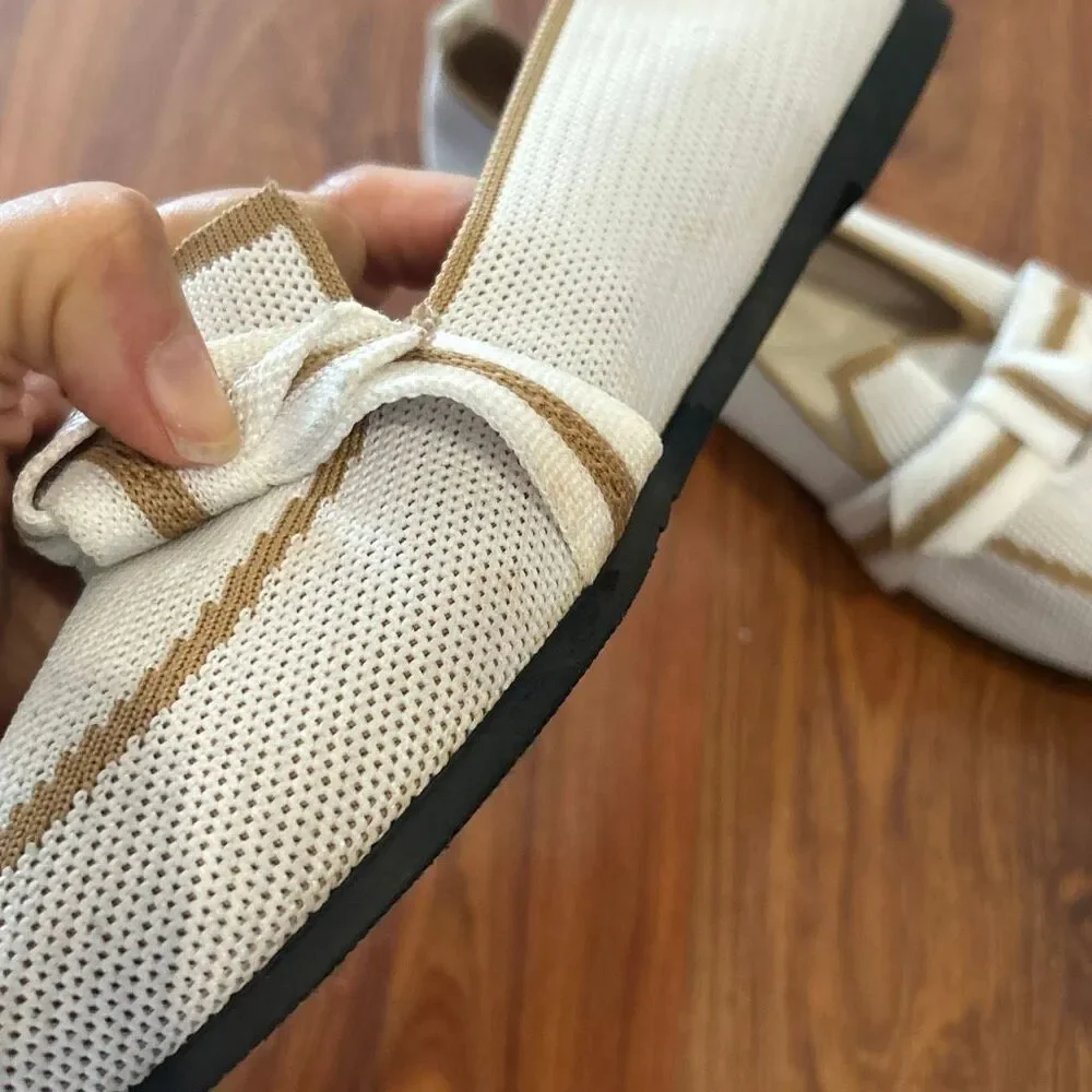 Ivory Beige Vivai style loafer flat knit sneakers casual shoes women's Size 11
